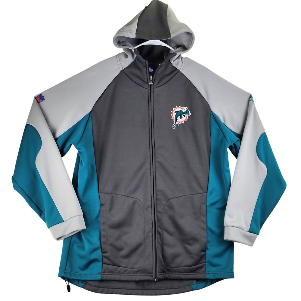 Miami Dolphins Full Zip Reebok Hoodie Men XL Gray Teal NFL Sportswear Jacket